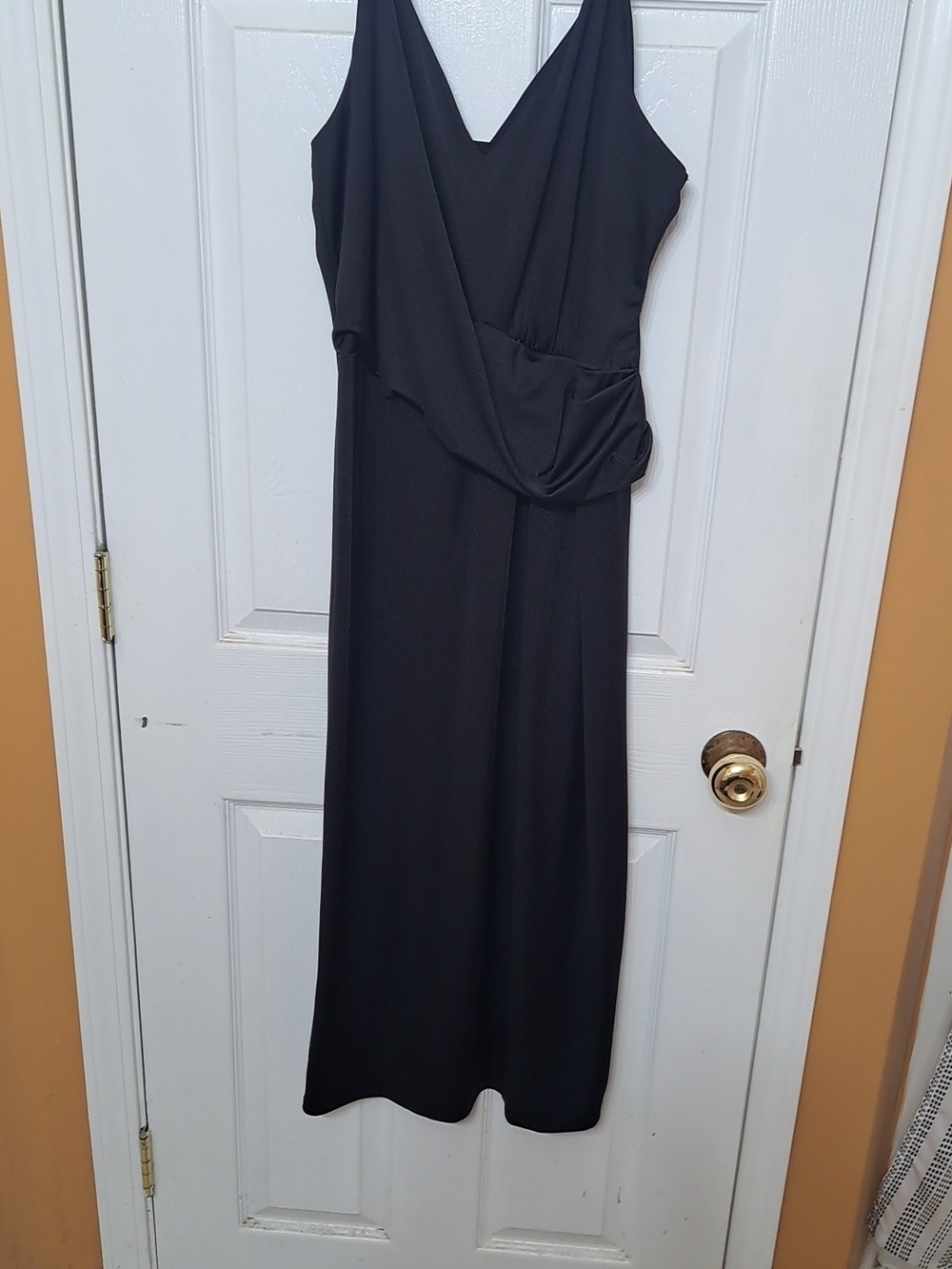 Fashion Nova Black Draped V-Neck Midi Dress